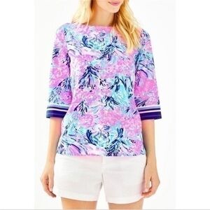 Lilly Pulitzer Waverly Top Fan Sea Pink Floral Medium